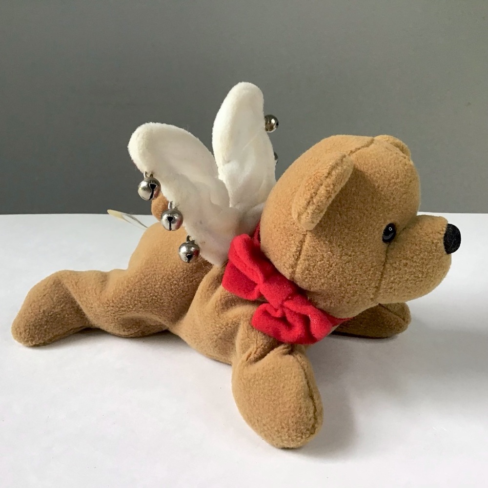 Vintage Angel Bear Plush 7” Stuffed Animal Wings Christmas Jingle Bells Weighted - Picture 2 of 12